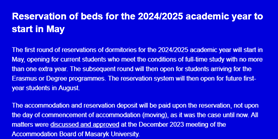 Newsletter: Reservation of beds for the 2024/2025 academic year 
